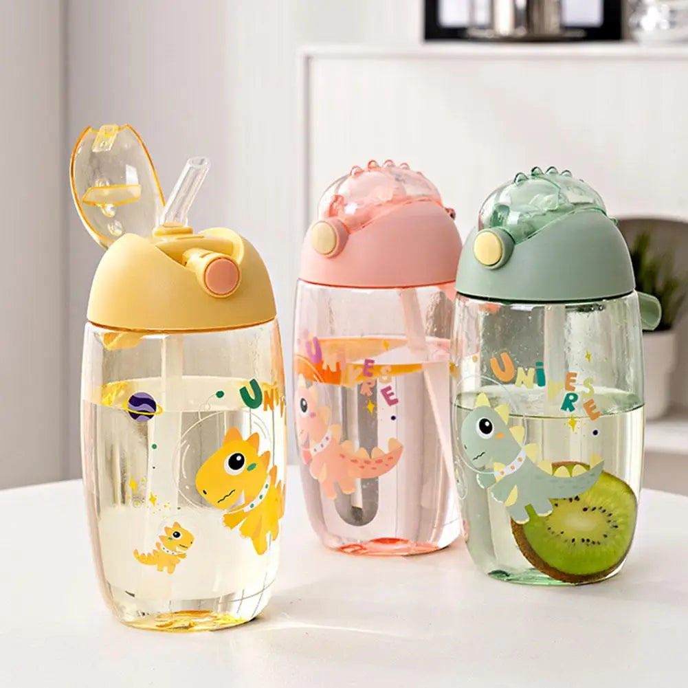 Bouteille d'eau dinosaure pour enfants avec paille en silicone, bouteille d'eau en plastique, tasse d'été pour enfants, 500ml
