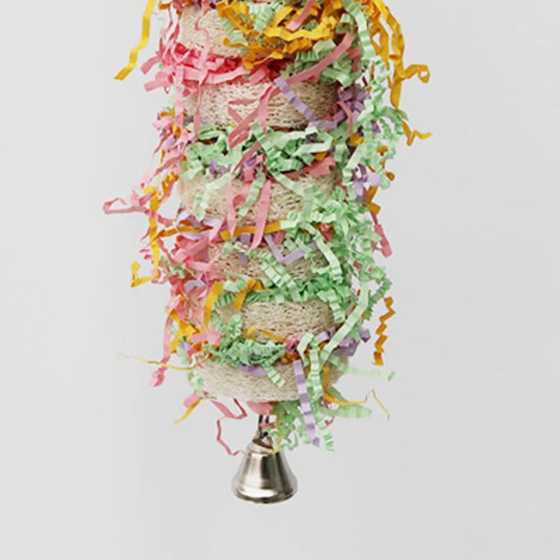 Jouets pour oiseaux amusants, jouets pour perroquets, Cage à perroquets, loofah naturel suspendu, calopsitte avec cloche, perruche, morsures d'oiseaux pour animaux de compagnie, jouets à mâcher