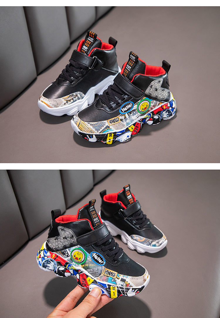 Taille 26-36 enfants sport baskets pour filles enfant dessin animé Graffiti modèle chaussures décontractées garçons basket-ball chaussure chaussures de sport