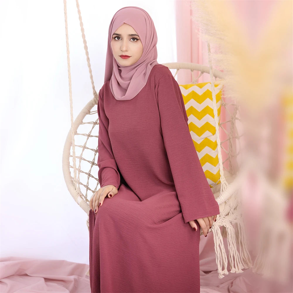 Noir blanc rose solide dubaï modeste sous Robe Abaya Islam caftan musulman avec poches robes pour femmes Robe Femme Musulmane