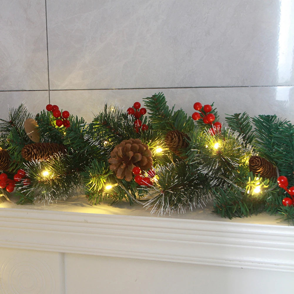 Rattan Festival Garland, 1.8/2.7M, Red Berry Branches, Elegant Party Decoration, Home Wall Door