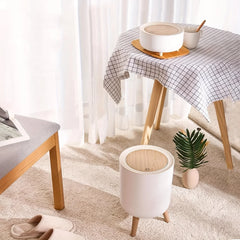 Poubelle ronde avec couvercle, poubelle blanche avec pied, corbeille à papier, poubelle pour chambre, cuisine, bureau, salon