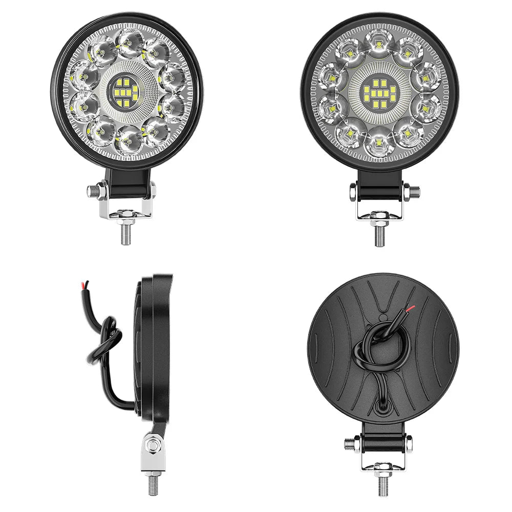 Lampe de travail LED ronde pour voiture, modèle privé, budgétaire 21LED, lumière auxiliaire, lumière de modification de véhicule tout-terrain, 3 po