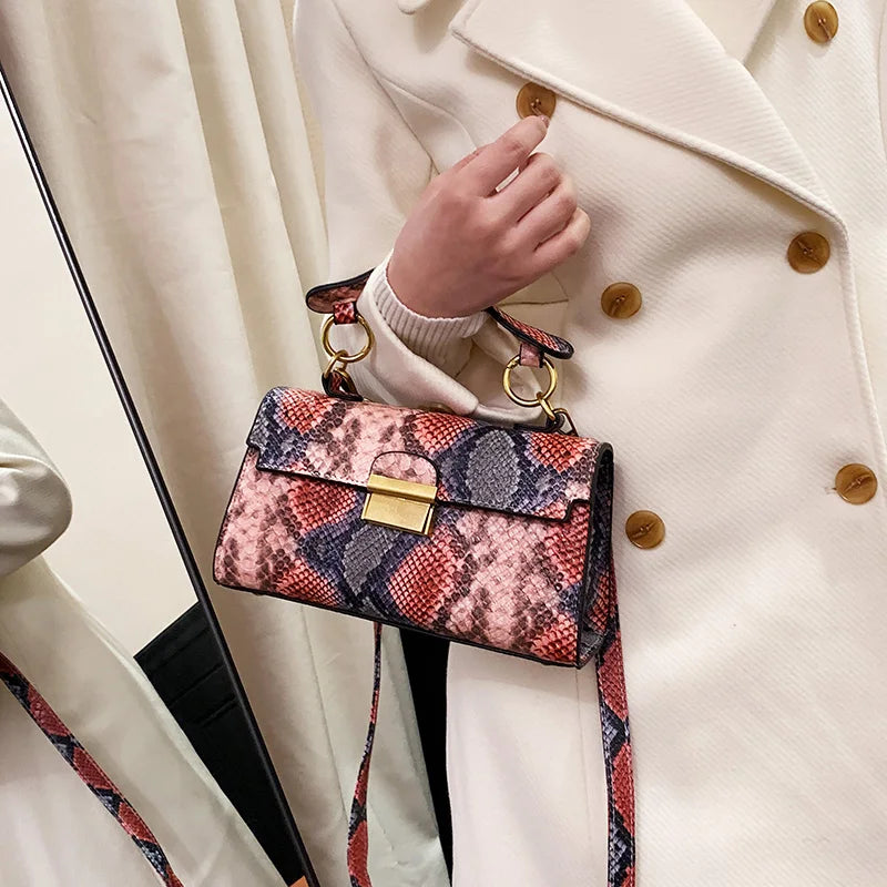 New Luxury Brand Designer Handbag Women's Snake Print Leather Shoulder Bags Fashion Small Square Crossbody Bag Bolsa De Ombro 