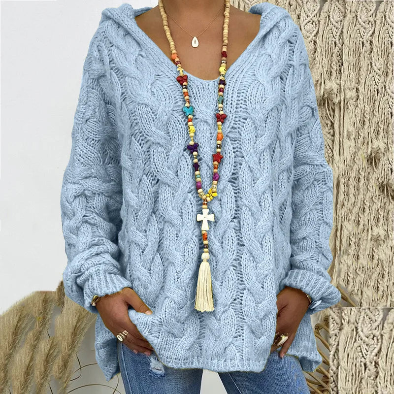 20 Colors Women's Loose Twist Knot Knitted Sweaters Autumn Winter Women's Hooded Knit Pullover Coats XXBLH-1058