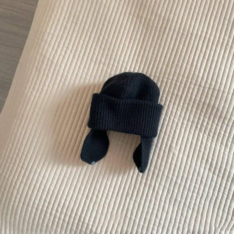 Bonnet en tricot coréen pour bébé, bonnets solides pour enfants, bonnet pour enfants, bonnets de protection des oreilles pour filles et garçons, automne et hiver