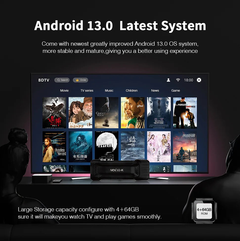 4K Stick TV MX10-K 4GB OS 10 Smart ATV BT5.0 lecteur multimédia HDMI 1.4 double WiFi 2.4G/5.0G TV Box Android 2025 nouveau modèle