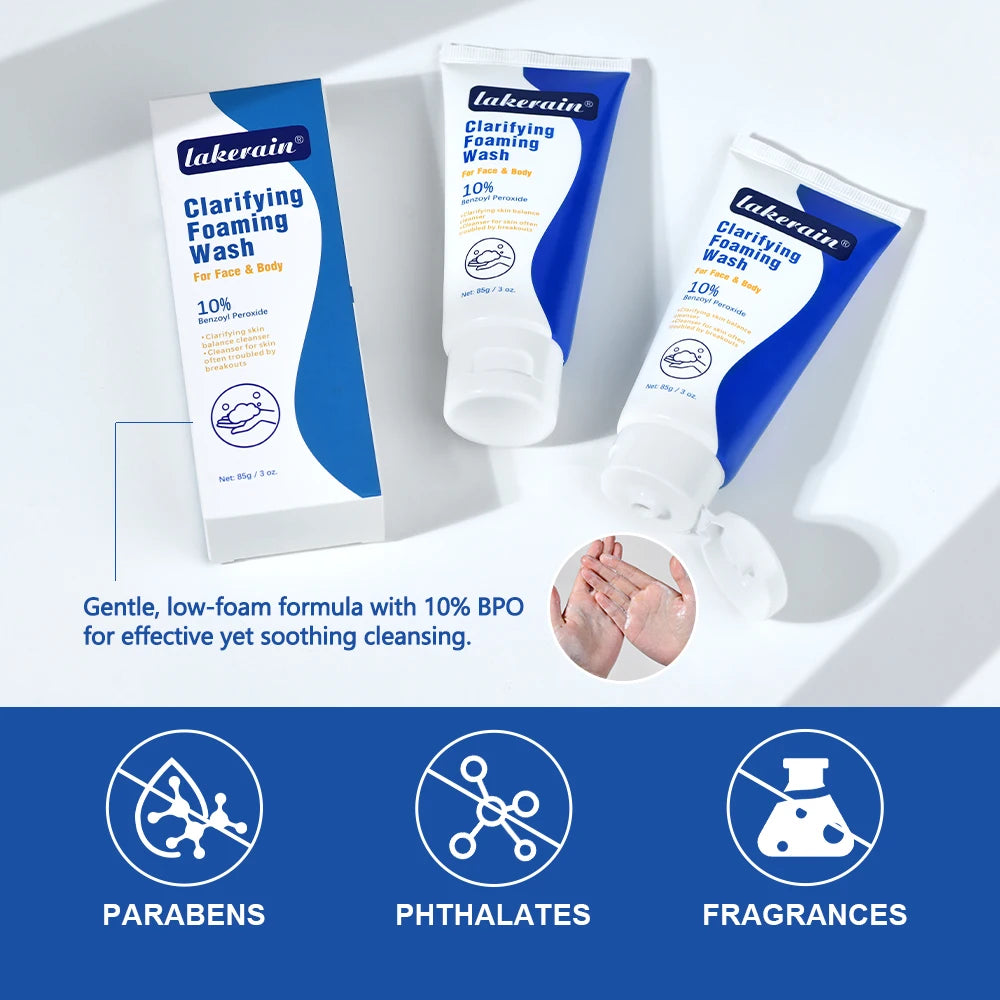 Lavage moussant contre l'acné, peroxyde de benzoyl, 10% Maximum antimicrobie, contrôle de l'huile, réduit les rougeurs, nettoyage en profondeur pour les soins de la peau du visage et du corps