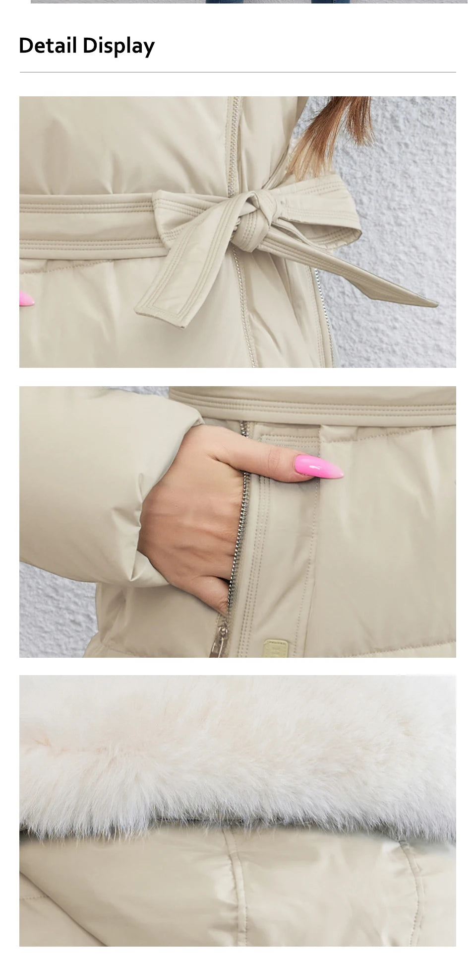 HaiLuoZi-Doudoune Longue en Coton pour Femme avec Ceinture en Fourrure, Manteau à Revers, Fermeture Éclair Indépendante, Vêtements d'Extérieur, Nouvelle Collection Hiver 2023, 1171