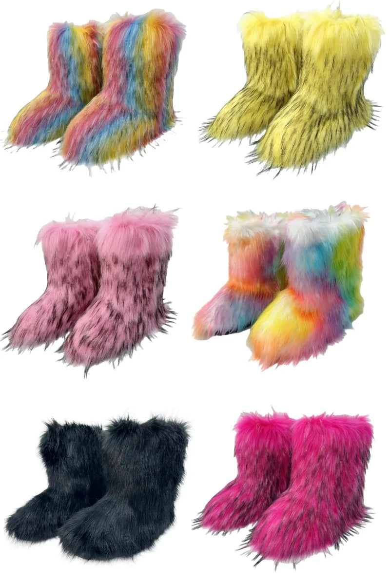Bottes de neige mi-mollet en fourrure pour femmes et filles, chaussures en peluche chaudes, plate-forme extérieure, document solide, mignon, hiver, Y2K, 2023
