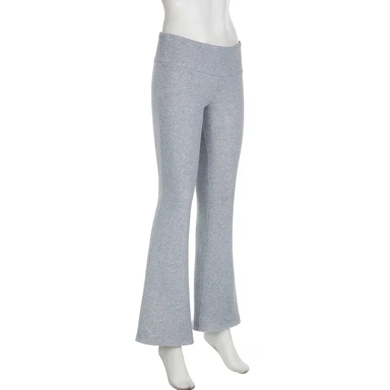 Women's Casual and Sexy Flared Trousers, Solid Color, Slim Fit, Low Rise, Bootcut, Autumn/Spring Fashion, Streetwear, Y2K, 2024