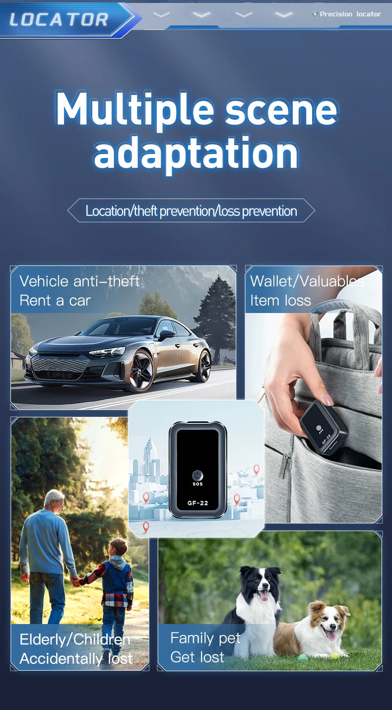 GF22 Car Tracker, Real-Time GPS Positioning Device, Anti-Loss, Accurate Locator, SOS Alarm Device