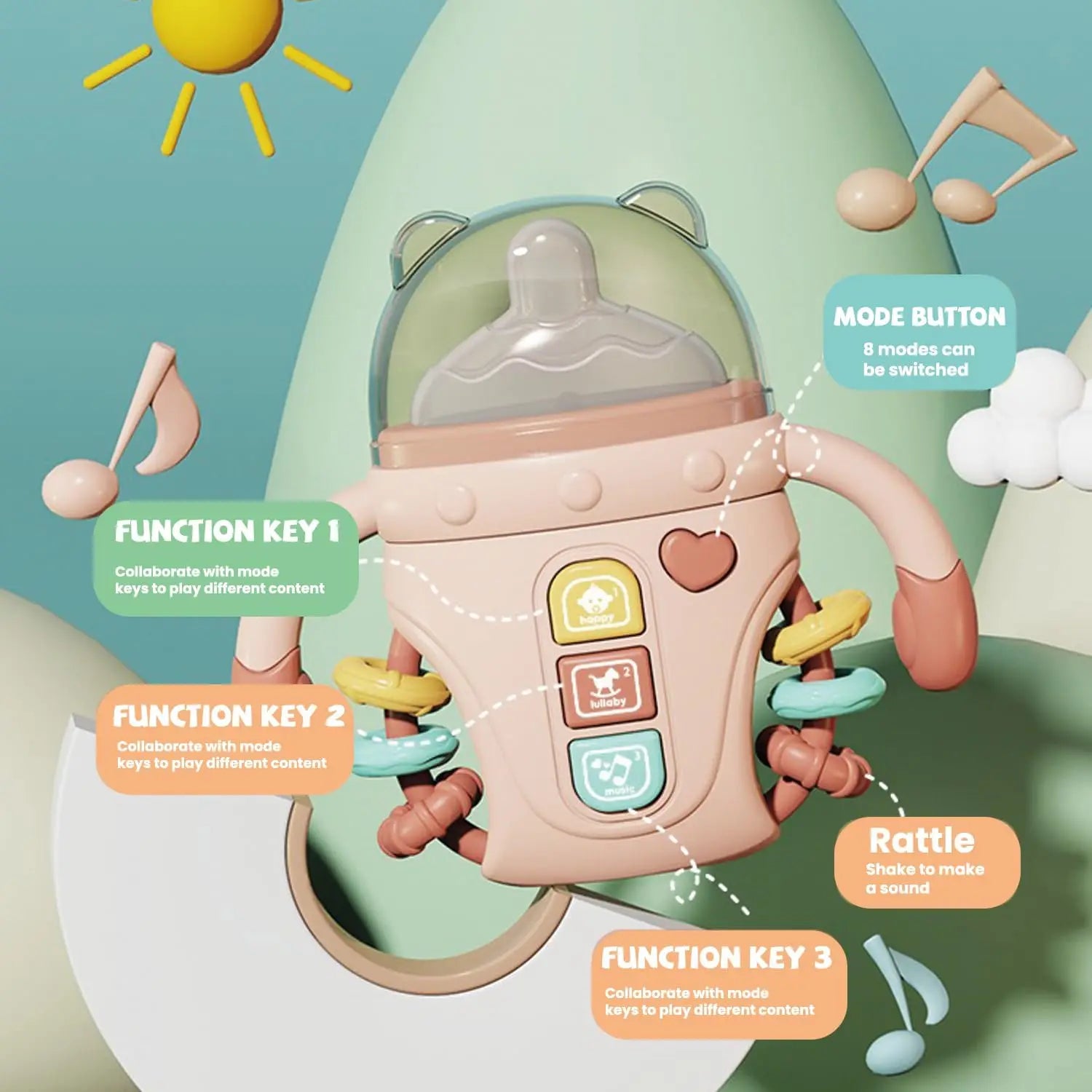 Hochet pour bébé, jouet d'apprentissage sensoriel Musical avec musique et lumières, sucette de dentition pour tout-petits, garçons et filles, cadeaux 0-24M
