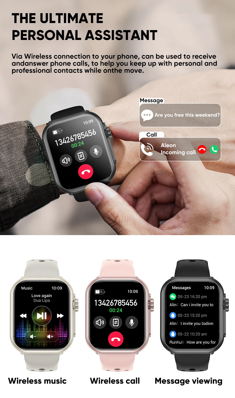 2025 nouvelle mode sport montre intelligente hommes femmes 1.85 pouces HD AMOLED plein écran tactile IP68 étanche Bluetooth appel montres intelligentes