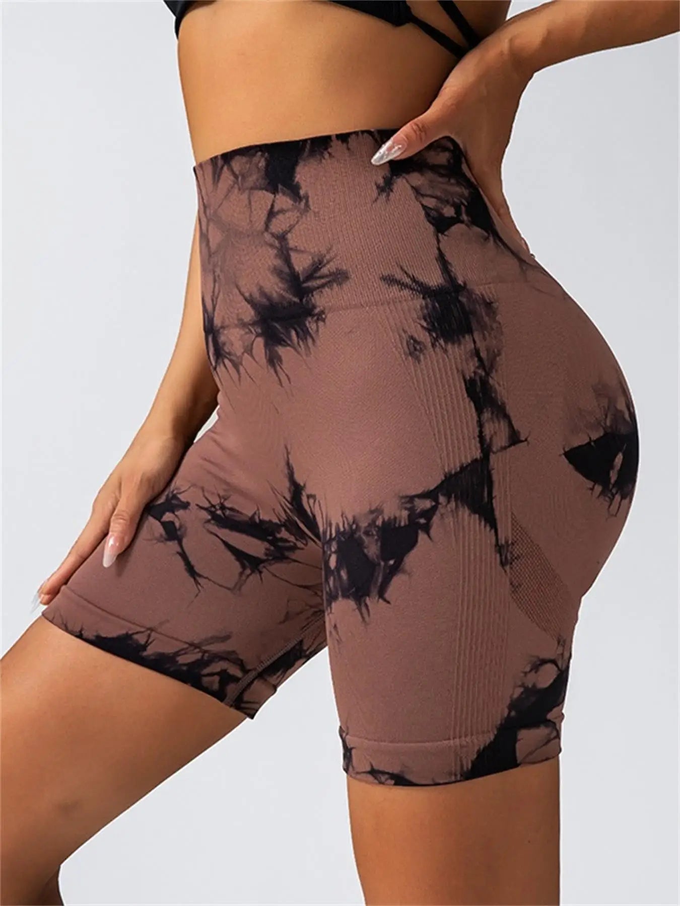 Pantalon de Fitness sans couture teint par nouage pour femmes, taille haute et levage des hanches, short serré de sport, course à pied, Sexy, pêche, Fitness, Yoga