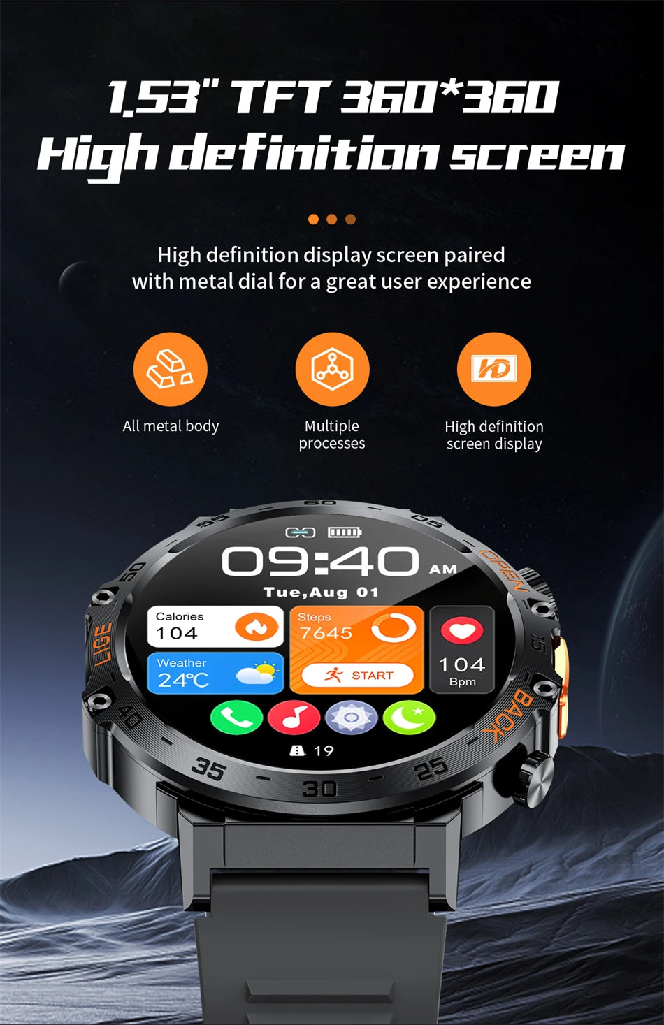 LIGE 2025 montre intelligente hommes Sport montres lampe de poche LED 360*360 Ultra HD écran étanche Fitness Bluetooth appel hommes Smartwatch