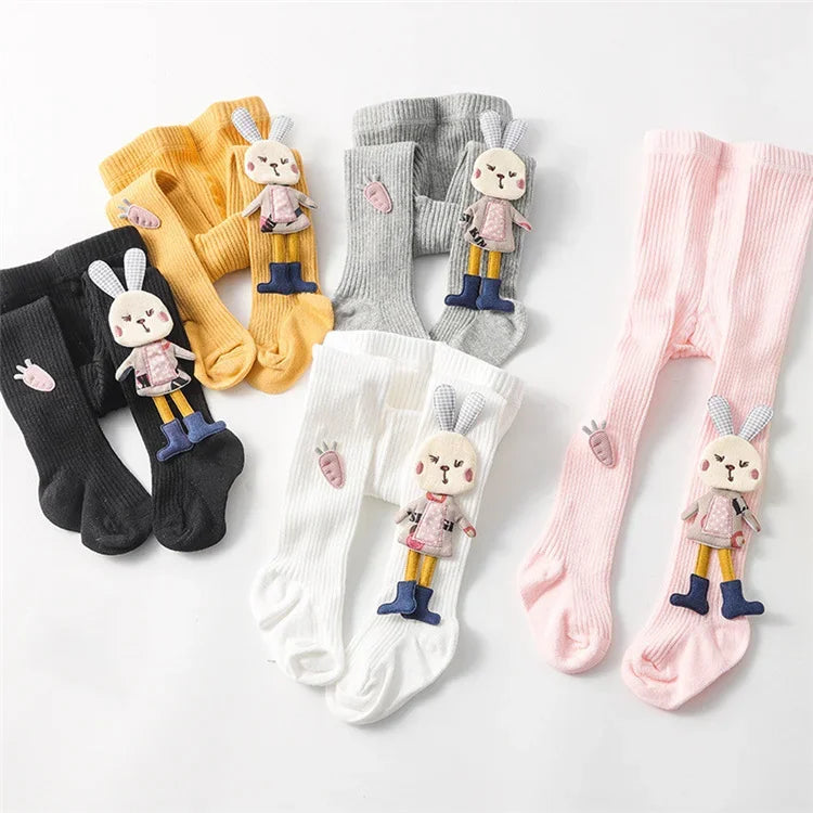 Knitted tights for girls, solid color children's tights, cartoon rabbit design, soft cotton, children's tights, autumn/winter, sizes 1-7T, pants, new