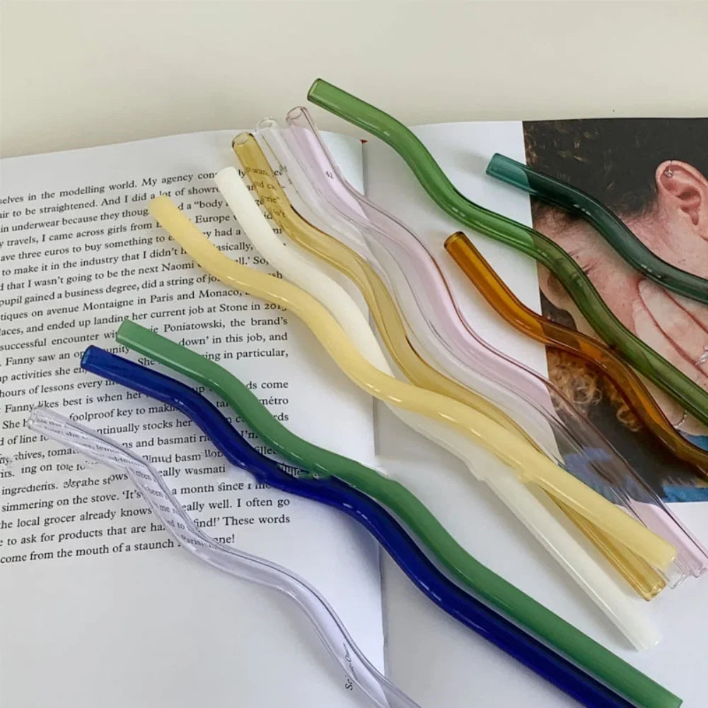 Pailles en Verre Réutilisables Ondulées Colorées Transparentes, Tube à Haute Teneur en Borosilicate, pour ix, Bar