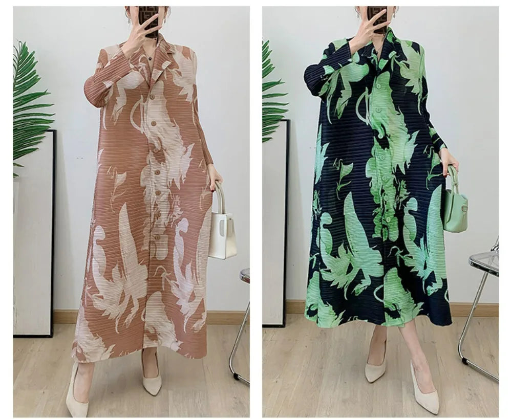 Robe imprimée à col en v pour maman, nouvelle mode d'âge moyen et âgée, manches sept-quarts, jupe plissée verte X, printemps 2025