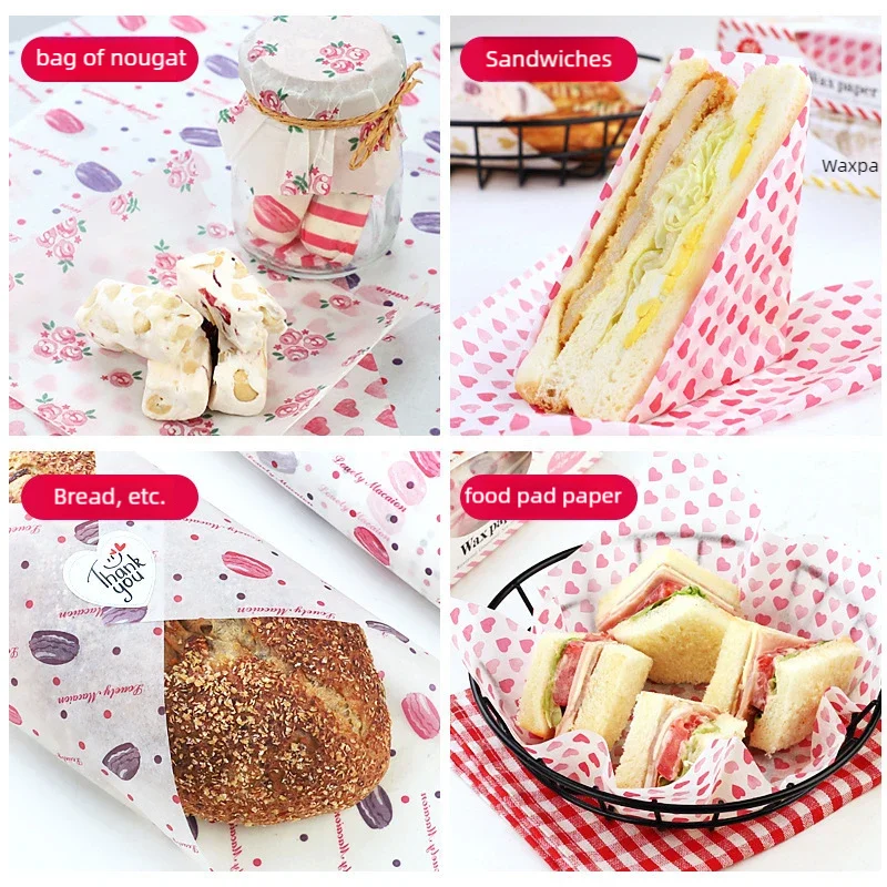 Papier ciré de qualité alimentaire, 50 pièces/lot, papier de graisse, emballages alimentaires, papier d'emballage pour pain, Sandwich, hamburger, frites, papier huilé, outils de cuisson