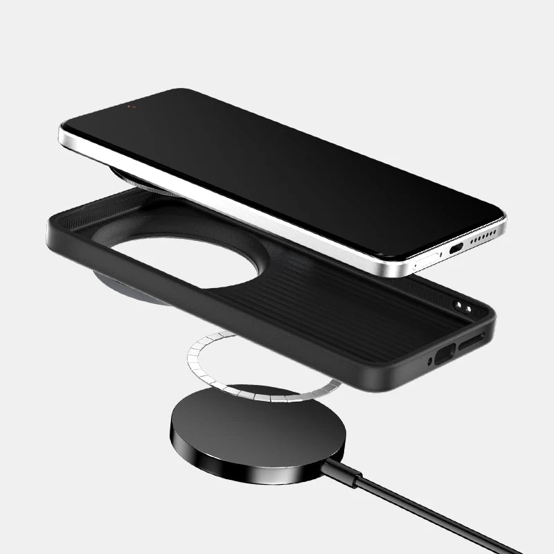 Magsafe case for Xiaomi 15 Ultra, slim, rigid, magnetic, wireless charging, carbon fiber, penguin, leather case, metal lens case