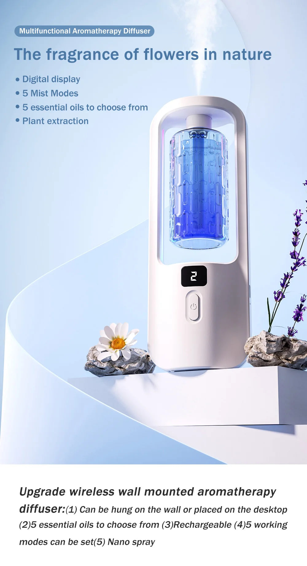 Diffuseur d'aromathérapie automatique pour éliminer les odeurs, adapté à un usage domestique, avec de l'huile essentielle pour le rafraîchissement de l'air.