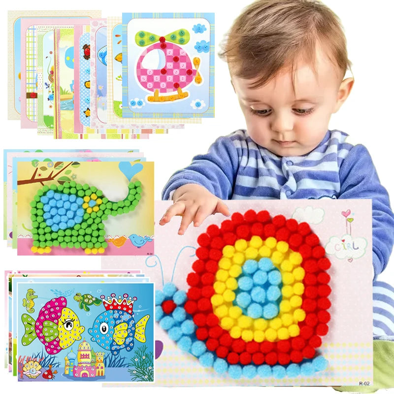 Enfants autocollants faciles à poser jouets bouton/pompon/diamant éducation précoce enfants Puzzle à la main peinture créative 3-6 ans cadeaux TMZ
