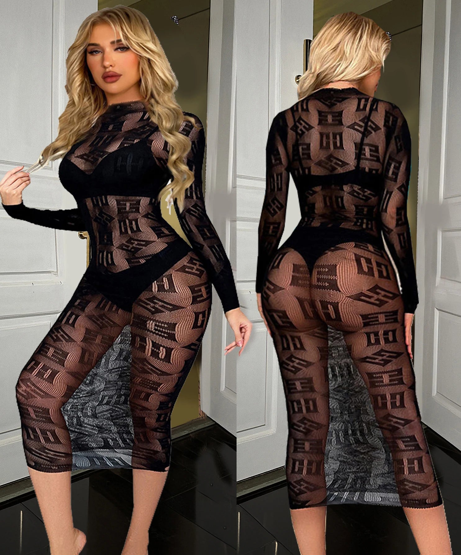 Vêtements de nuit sexy grande taille lingerie Babydoll Maille bowknot Floral Body Stocking Intimate Catsuit Jarretière Robe longue sexy jupe longue
