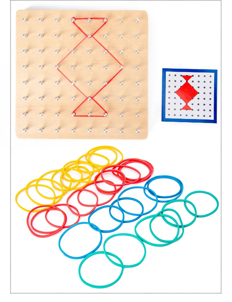 Ensemble de jouets mathématiques en bois pour enfants, bande de caoutchouc de forme géométrique, jeu de planche à air, jouet éducatif créatif Montessori, cadeau de noël fin