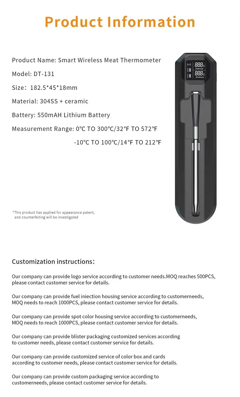 Thermomètre numérique pour cuisine thermomètre à viande sans fil Bluetooth IP67 thermomètres à affichage étanche pour griller BBQ alimentaire