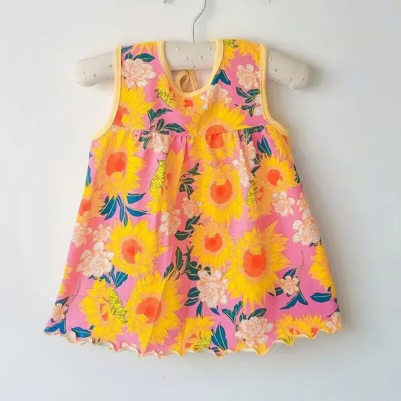 Summer dresses for baby girls, in cotton, sleeveless, printed + embroidered
