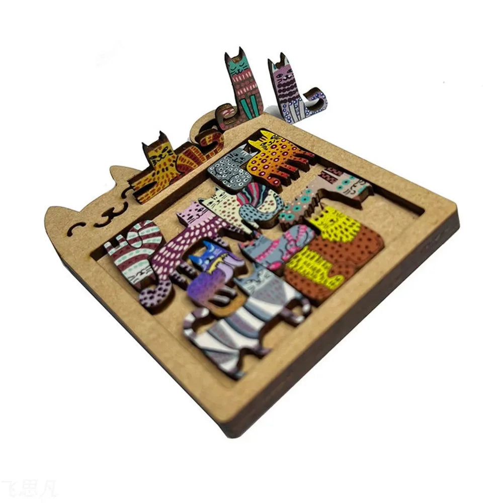 Puzzle en bois en forme de chat, jouet pour enfants, éducation précoce, formation à la réflexion, amusant et difficile, cadeau d'anniversaire pour enfants