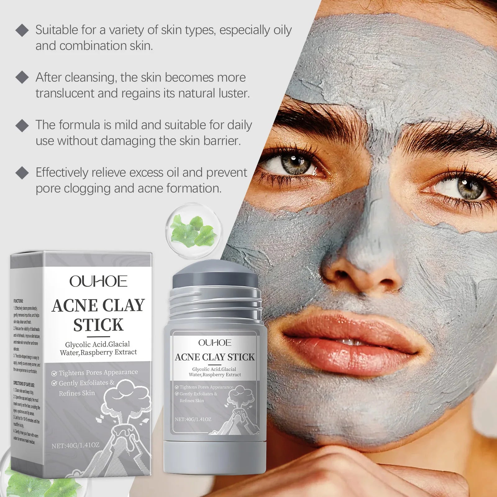 Masque de nettoyage des pores en argile, crème hydratante, exfoliante, contrôle de l'huile, points noirs, boutons, traitement de l'acné