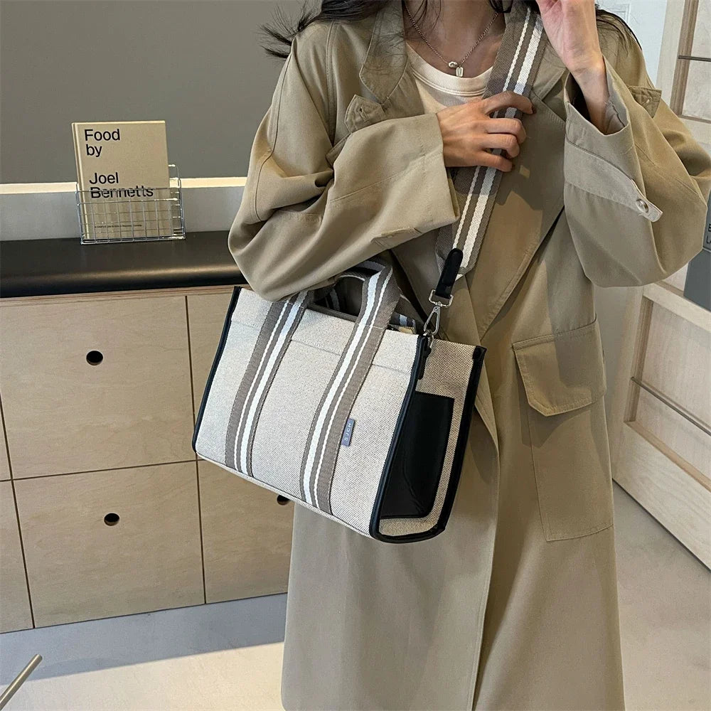 sac de luxe femme sac a mains femme sac bandouillère femme Sacs à main en tissu de lin pour femmes, sac à bandoulière rayé de grande capacité, sac fourre-tout de shopping, dernier document uni, lancé, qualité, 2024