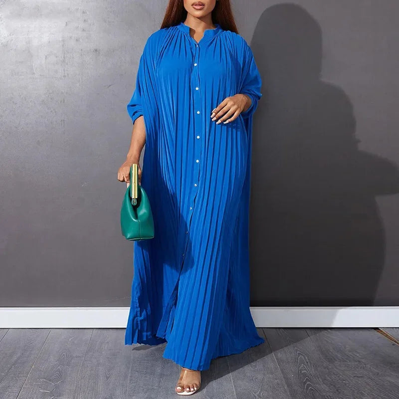 Femmes Eid robes musulmanes col montant simple boutonnage dubaï arabe robes Ramadan décontracté ample caftan robe solide plissé