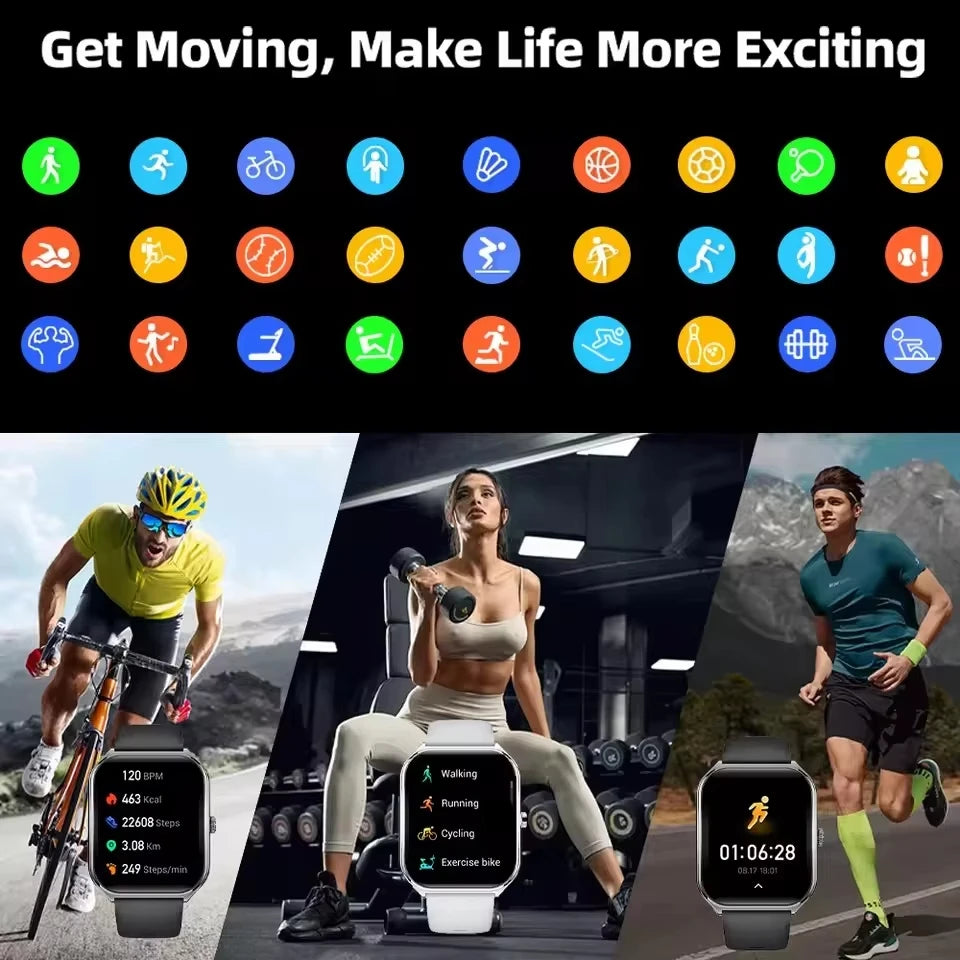 Nouvelle montre intelligente 2025, montre de sport de 1,96 pouces, étanche IP67, plus de modes sportifs 110, traqueur d'activité physique, montre ultra-mince.