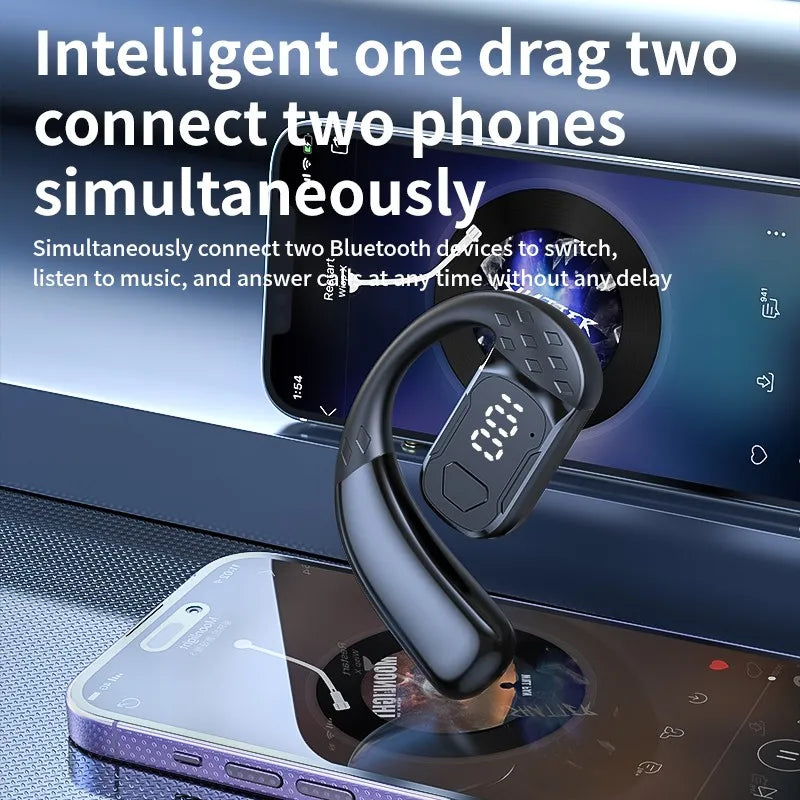 Sans fil Bluetooth 5.4 ouvert 180 °   casque à conduction d'air rotatif avec affichage de la batterie LED sur les deux oreilles et un écouteurs avec microphone