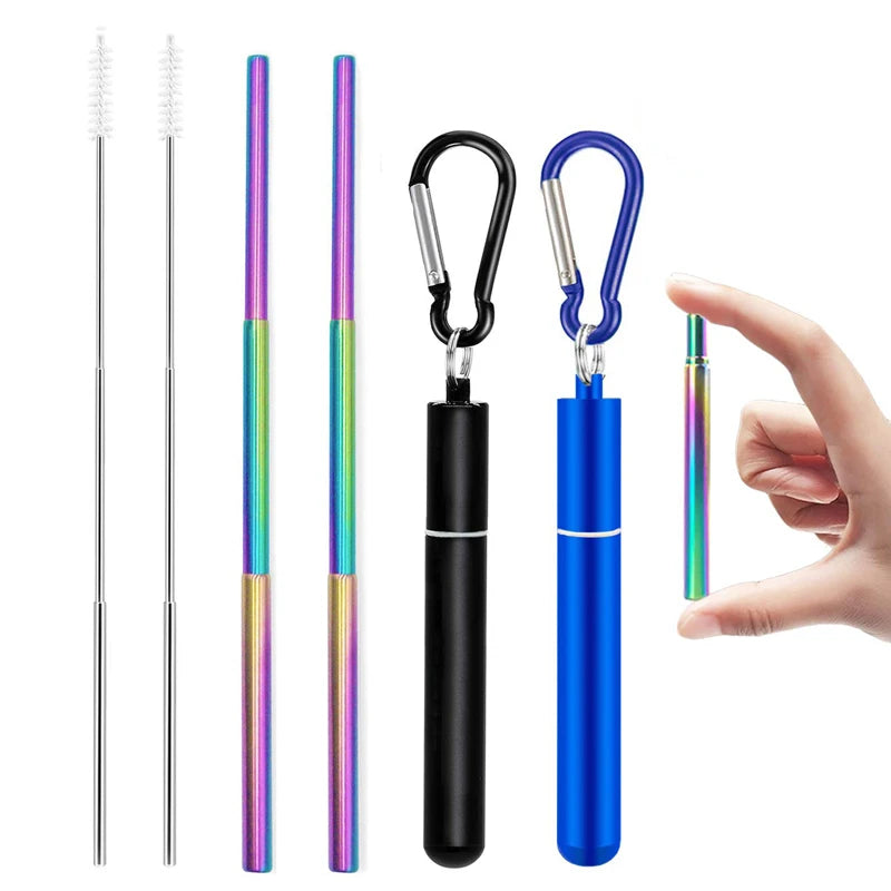 Paille Télescopique Réutilisable en Acier Inoxydable 304, Paille D.lique avec Brosse pour Livres, Ensemble de Pailles à Boire Portables pour Voyage avec Étui