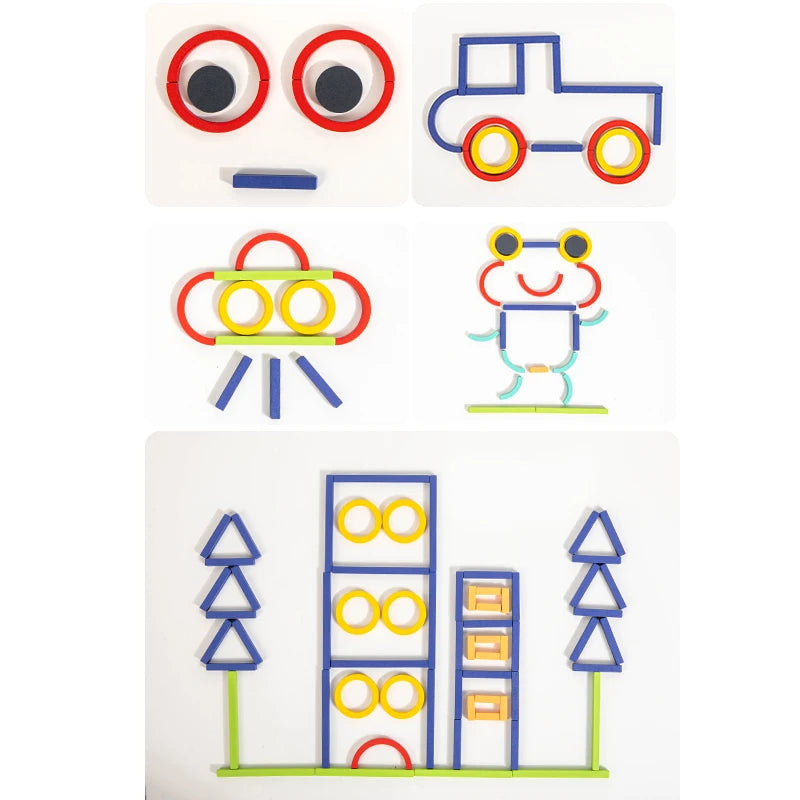 Bâtons et anneaux créatifs en bois, Puzzle, jeu d'intelligence, jouets éducatifs Montessori pour enfants de 3 ans