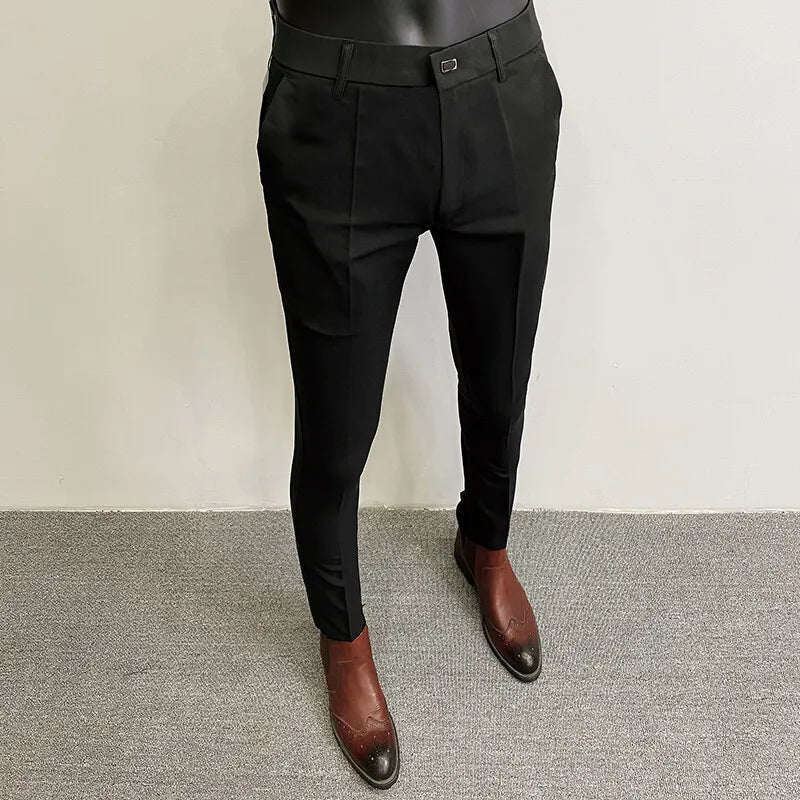 Men's Suit Formal Trousers, Men's Stretch Slim Fit Solid Color Casual Outfit Full Length Trousers, Fashion New Men's Clothing