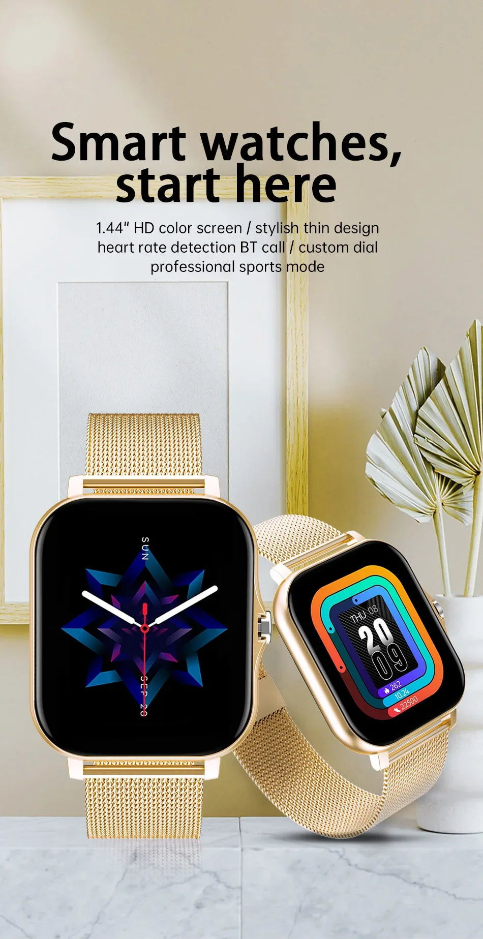 Montre intelligente pour téléphone android. Écran couleur 1,44 pouces, entièrement tactile, appel Bluetooth, montre intelligente, charge magnétique