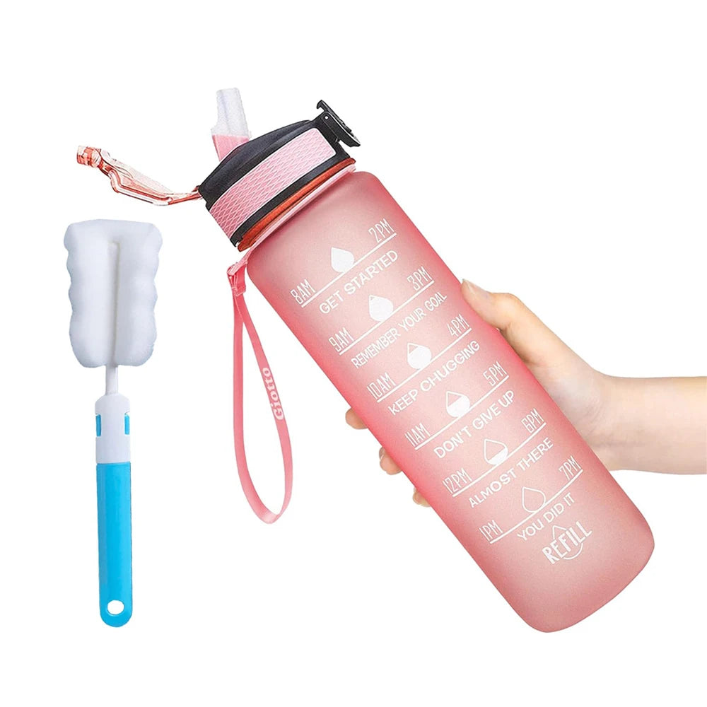 Bouteille d'eau potable de 32 oz avec fois pour boire et paille, motivation avec sangle de transport, étanche BPA et sans toxique