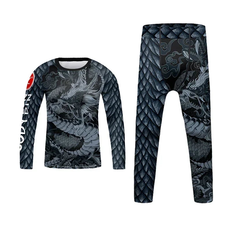 Vêtements de sport à compression pour enfants, survêtement de course pour garçons, ensemble t-shirt et pantalon Muay Thai, MMA BJJ Training Sportedly