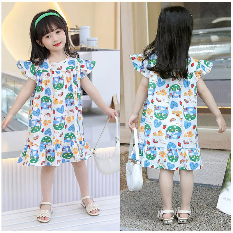 Robes d'été pour filles, 100 % coton, vêtements pour enfants, tenue de princesse de fête, à la mode, motif floral, robes de plage