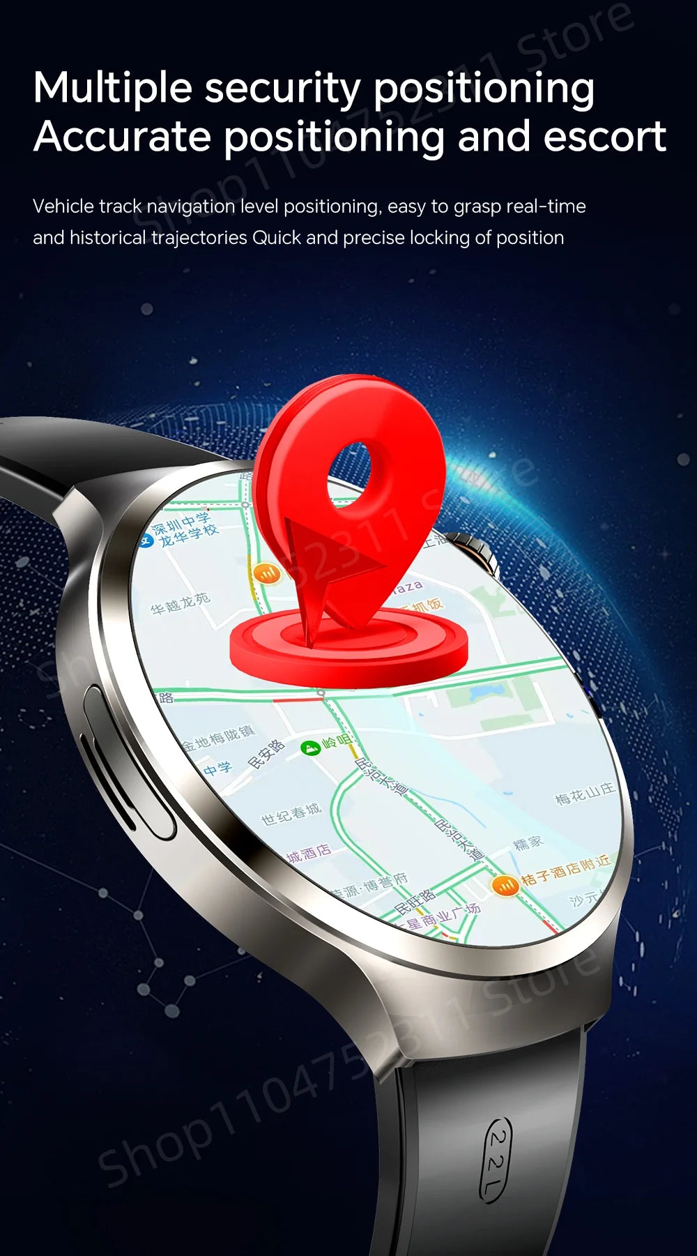 Smartwatch avec grand écran Amoled 1,98 pouces 210 °   Caméra rotative GPS Position surveillance de la santé Android 13.0 montre intelligente hommes