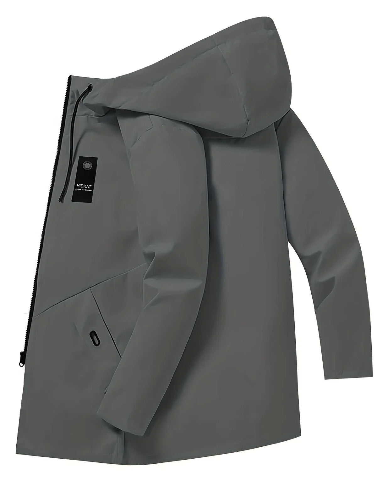 Men's fashionable casual jacket with hood and drawstring, solid color, suitable for spring and autumn casual wear