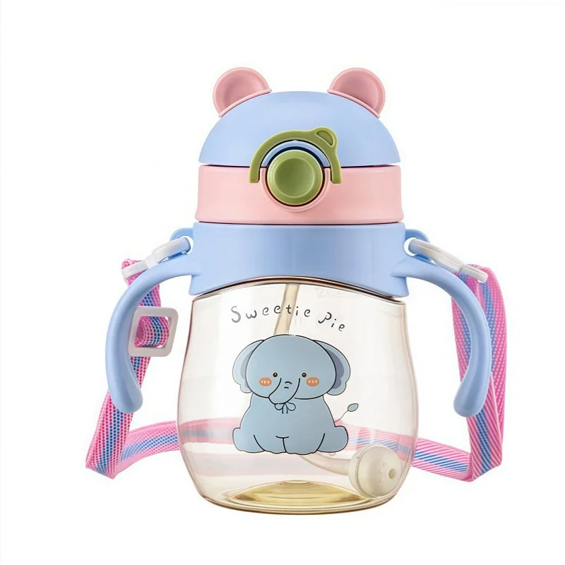 410ML bébé tasse à boire biberon Anti-étouffement avec paille boule par gravité large calibre boire du lait bouteille d'eau avec poignée