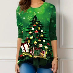 Arbre de noël femmes t-shirt mode col rond à manches longues hauts chemises impression 3D décontracté Harajuku femme grande taille vêtements