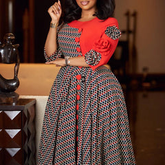 Robes élégantes pour femmes, mode africaine, manches 3/4, fête d'anniversaire, nouvelle Robe Chic à carreaux de fleurs 3D, Robe de soirée trapèze, automne 2025