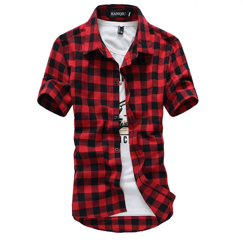 Chemise à carreaux rouge et noir hommes chemises 2025 nouvelle mode d'été Chemise Homme chemises à carreaux pour hommes Chemise à manches courtes hommes Blouse